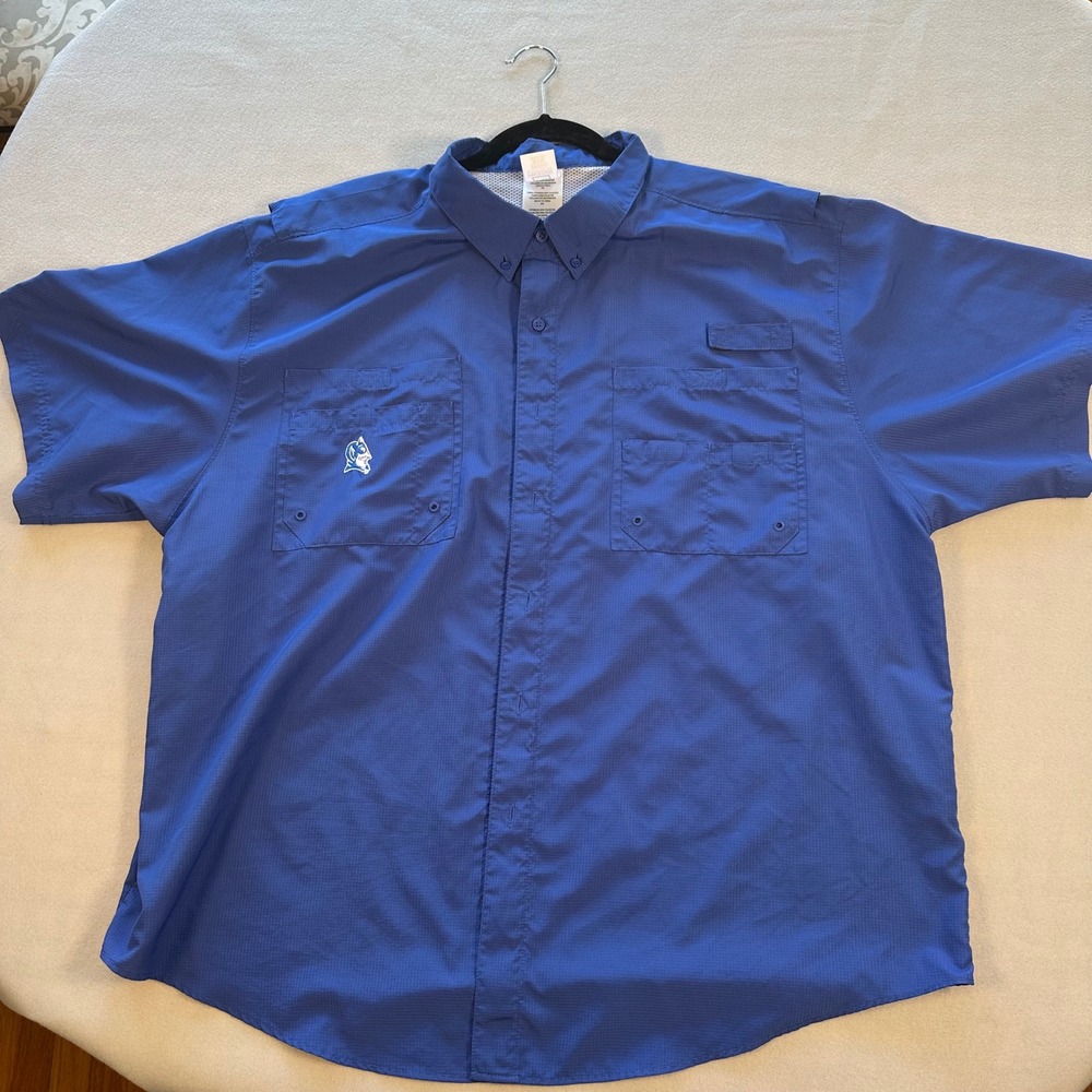 Duke Fishing Shirt Mens 2XL Blue Devils Short Sleeve Button Up Ventilate Ripstop